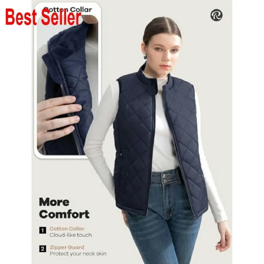 Quilted Puffer Vest Water-Resistant Zip Pockets Classic Fit Chic